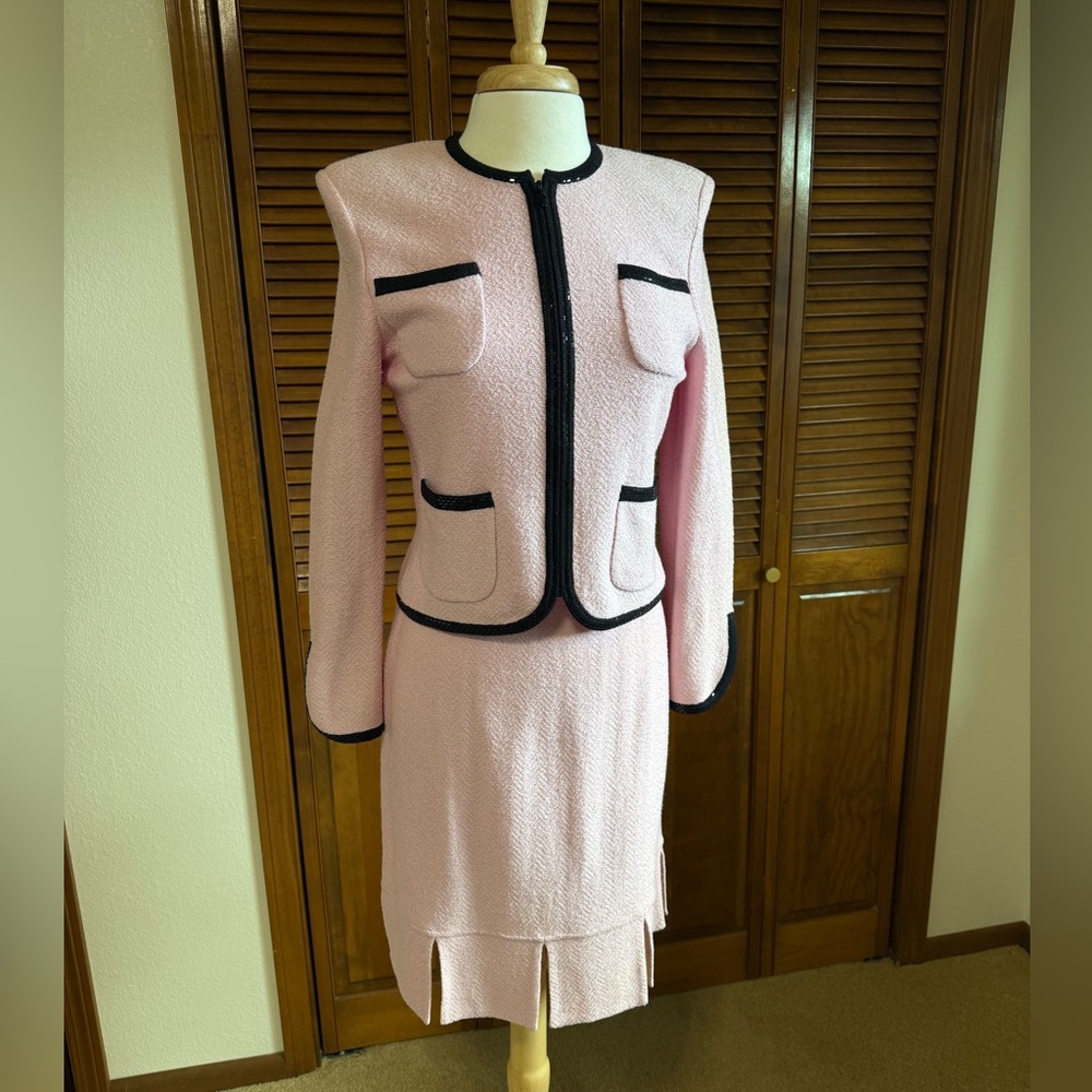 St. John Pink Jacket with Black Sequin Trim